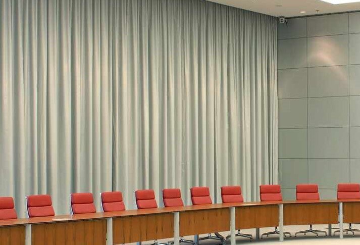 Blackout Fabric, Acoustic Drapery Fabric by the yard, 300 cm (118in) White / Gray Baumann SWITZERLAND