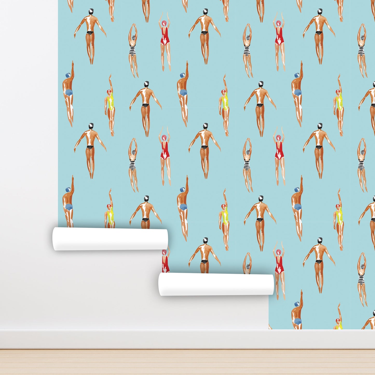Swimmer Wallpaper Peel and Stick, Retro Sports Removable Wall Paper