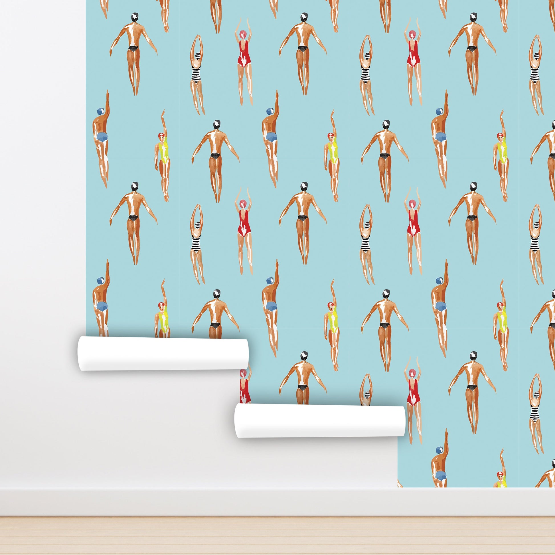 Swimmer Wallpaper Peel and Stick, Retro Sports Removable Wall Paper