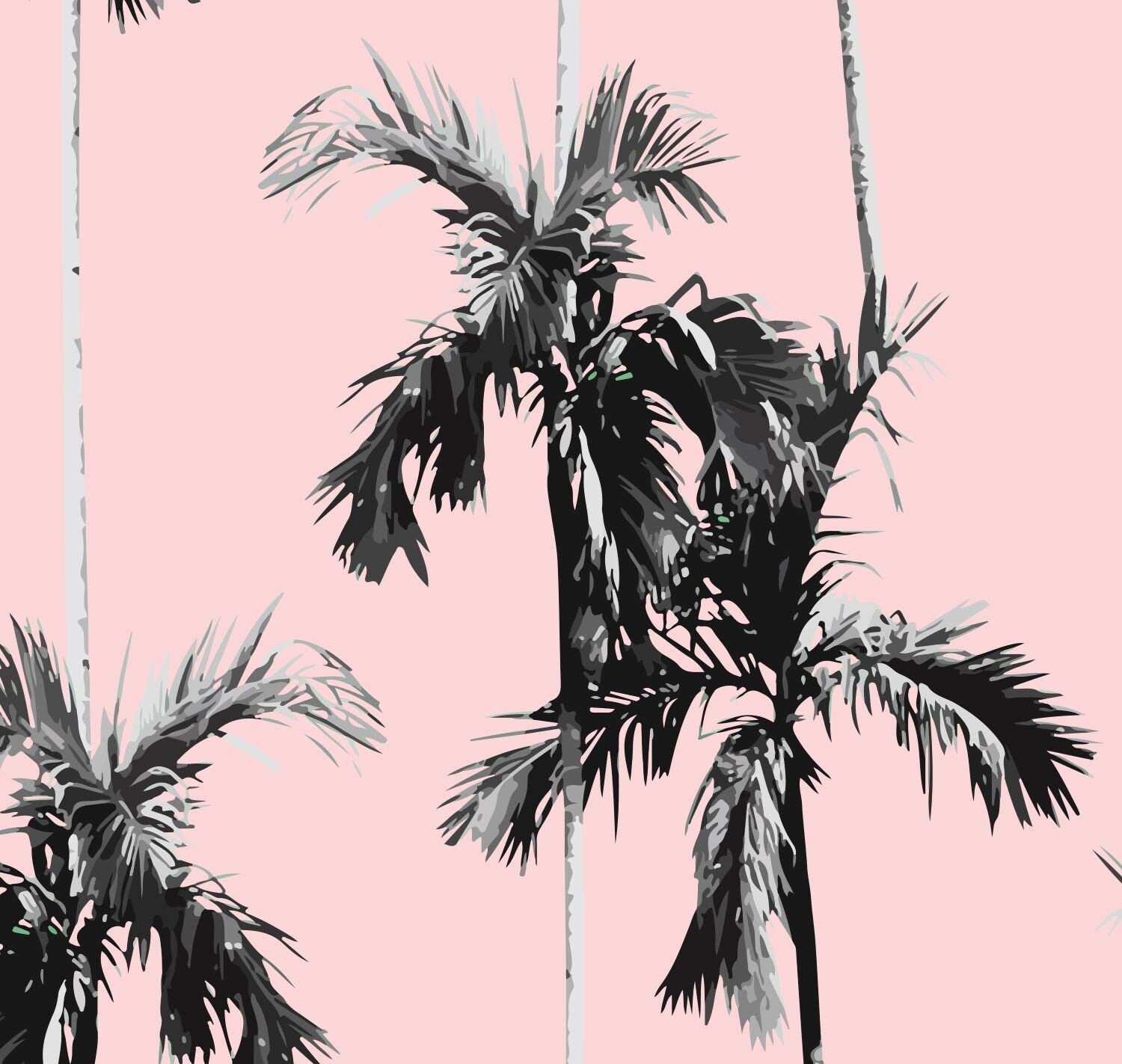 Pink Palm Wallpaper Peel and Stick, Cute Retro Tropical Wall Paper