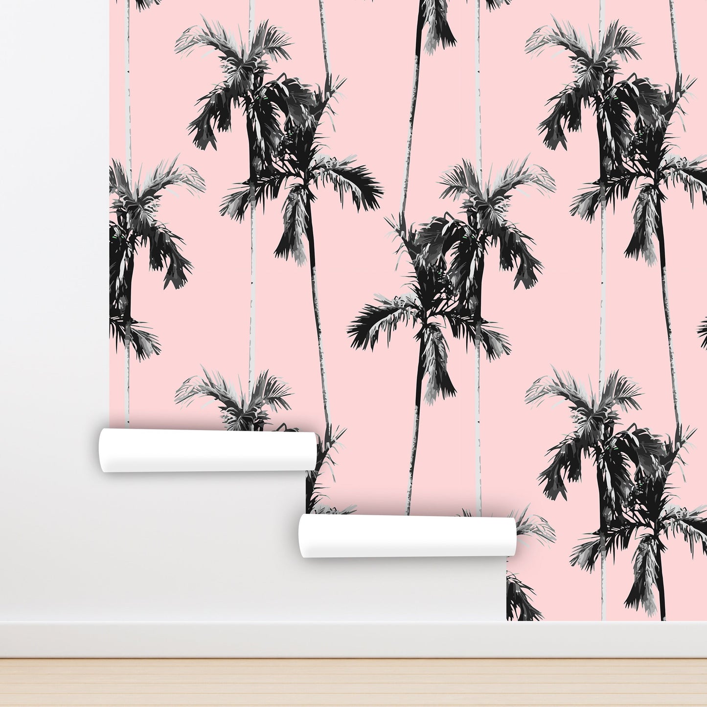 Pink Palm Wallpaper Peel and Stick, Cute Retro Tropical Wall Paper