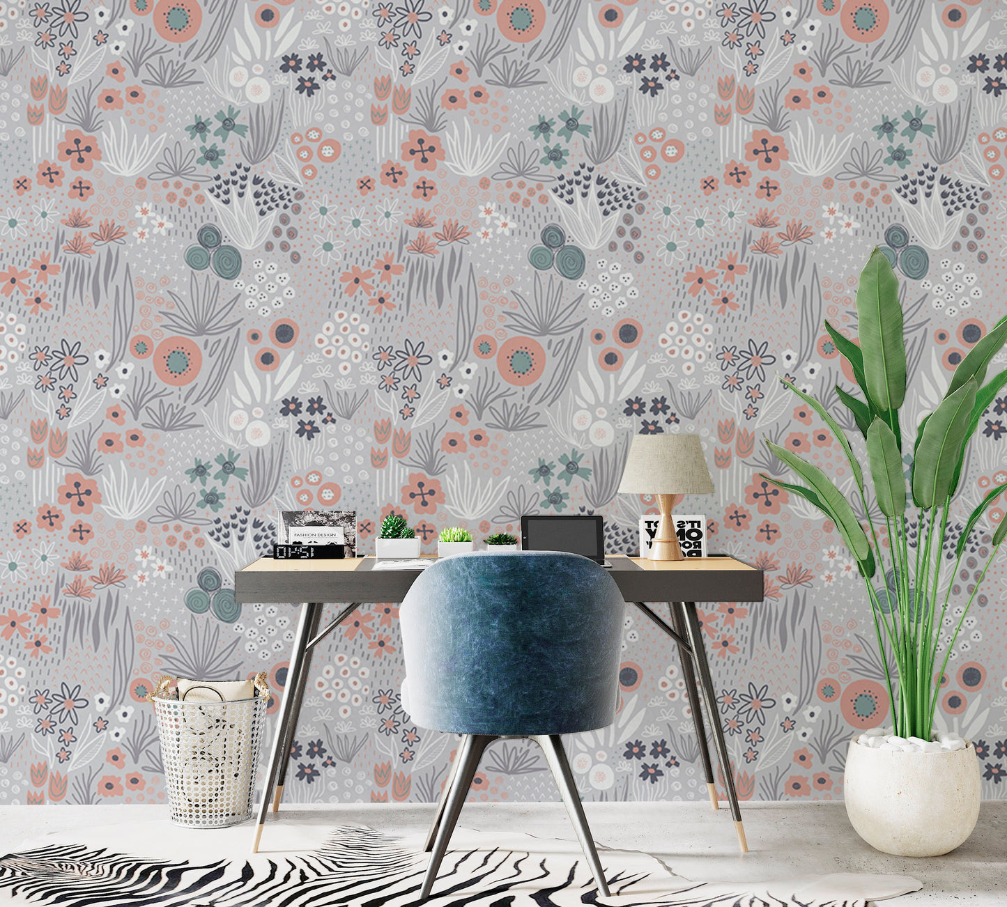 Scandinavian Wallpaper Peel and Stick, Neutral Primitive Removable Wall Paper in home office