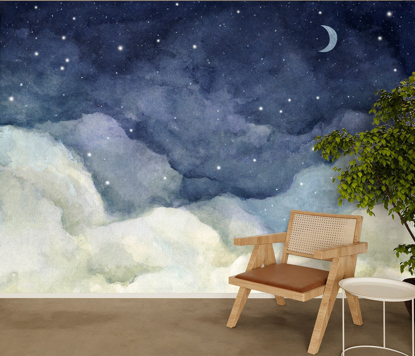 Night Sky Wallpaper Peel and Stick, Crescent Moon Removable Wall Paper in dining room