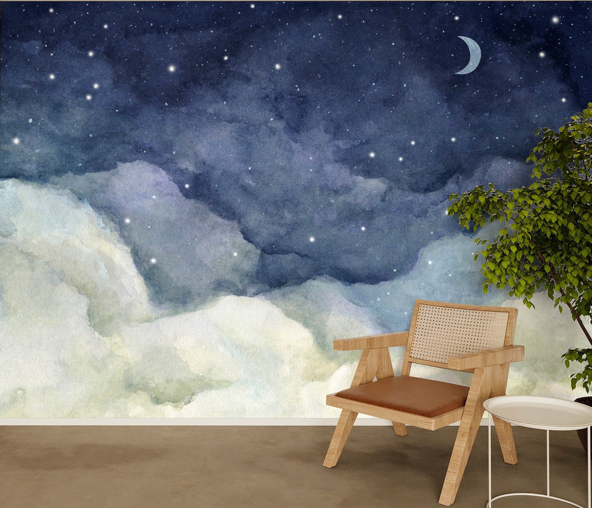Night Sky Wallpaper Peel and Stick, Crescent Moon Removable Wall Paper in dining room