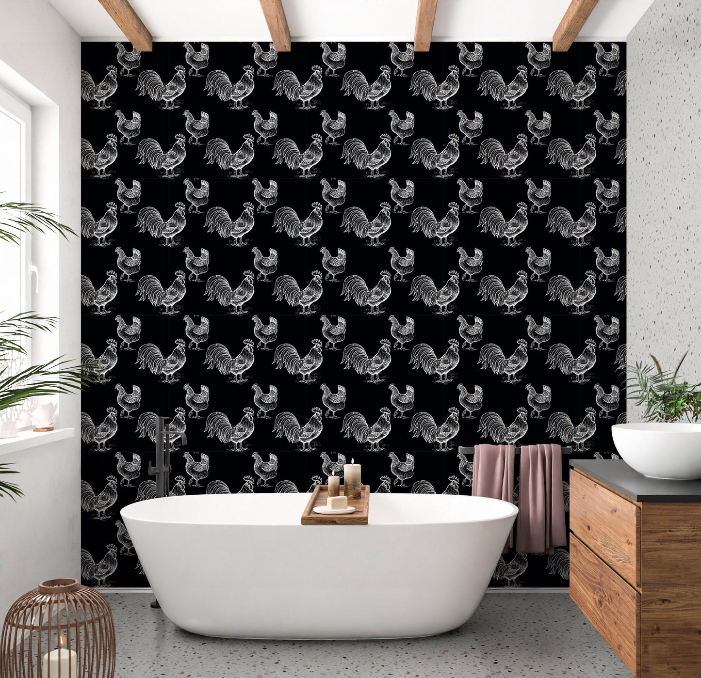 Chicken Wallpaper Peel and Stick, Rooster Removable Wall Paper