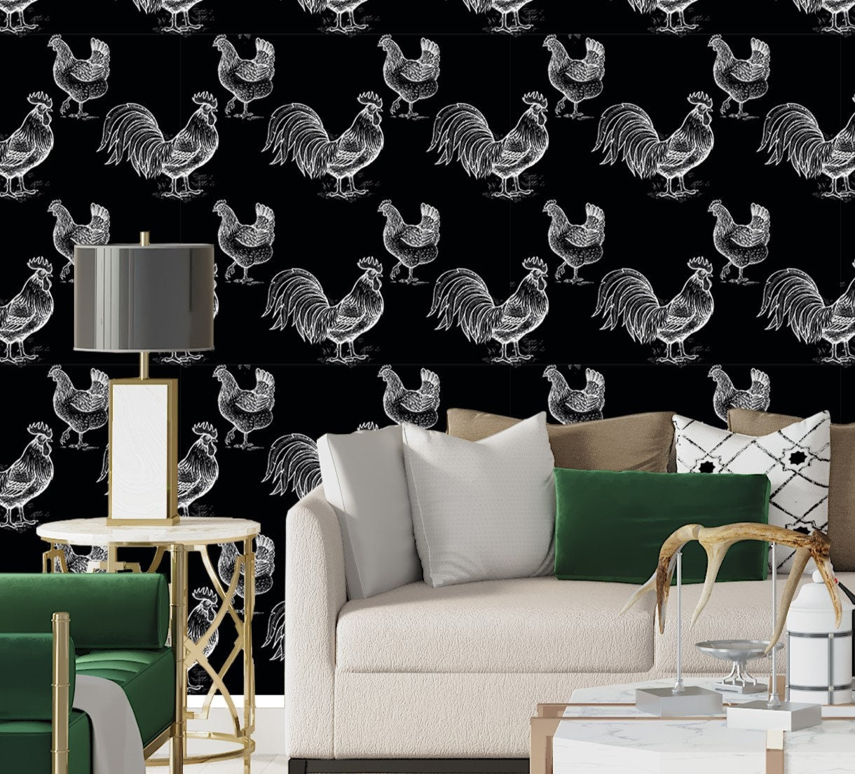 Chicken Wallpaper Peel and Stick, Rooster Removable Wall Paper
