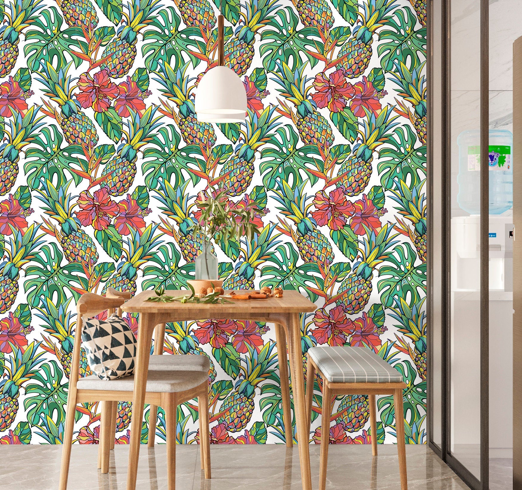 Pineapple Wallpaper Peel and Stick, Colorful Tropical Removable Wall Paper