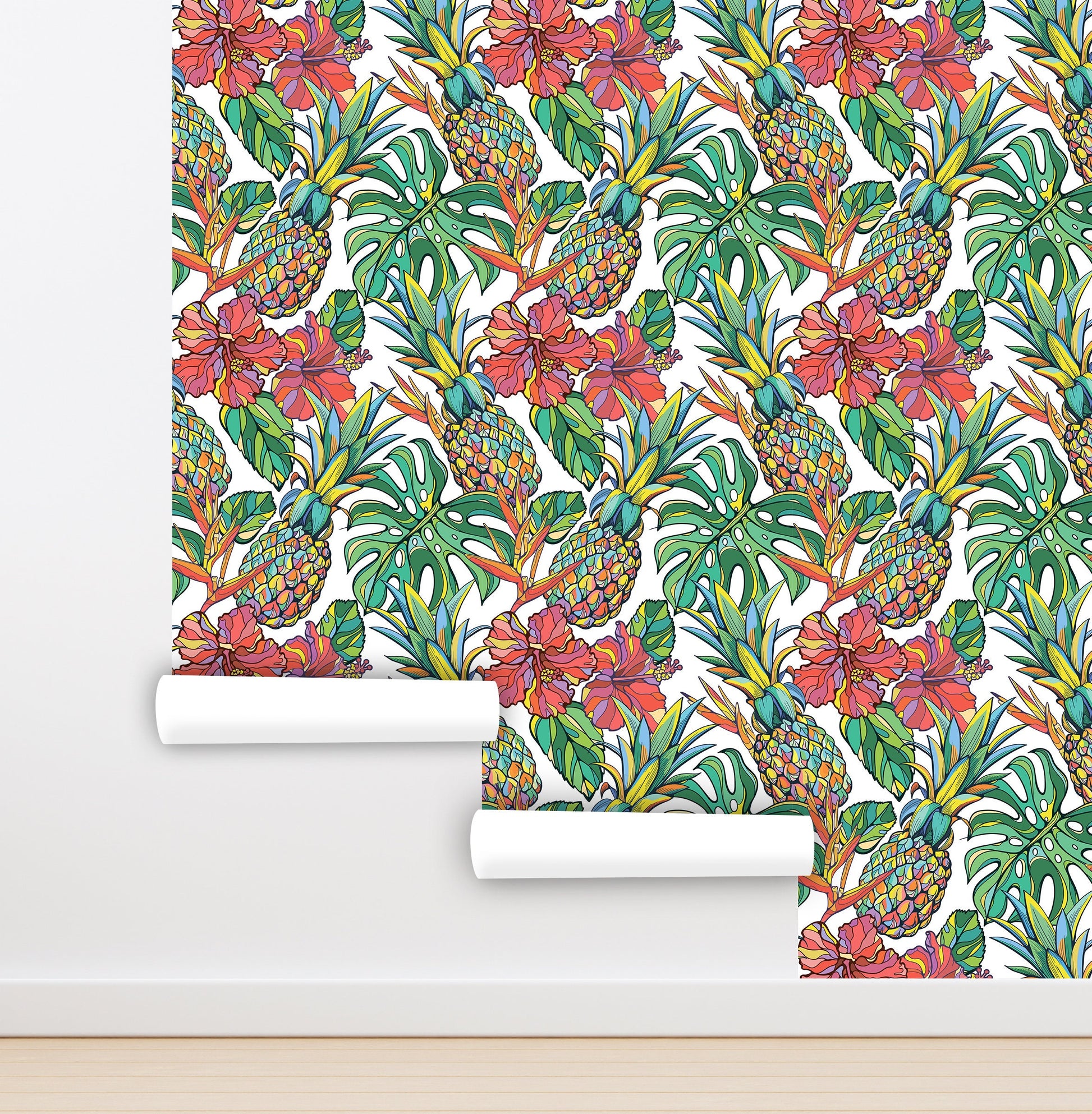 Pineapple Wallpaper Peel and Stick, Colorful Tropical Removable Wall Paper