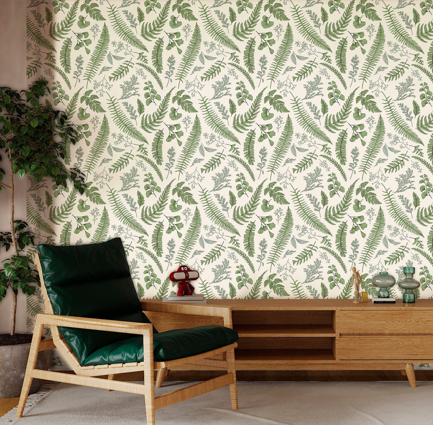 Fern Wallpaper Peel and Stick, Botanical Green Leaf Removable Wall Paper