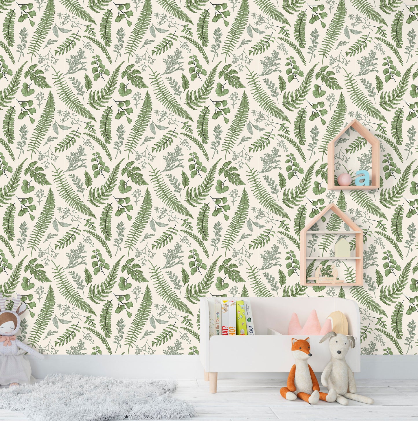 Fern Wallpaper Peel and Stick, Botanical Green Leaf Removable Wall Paper
