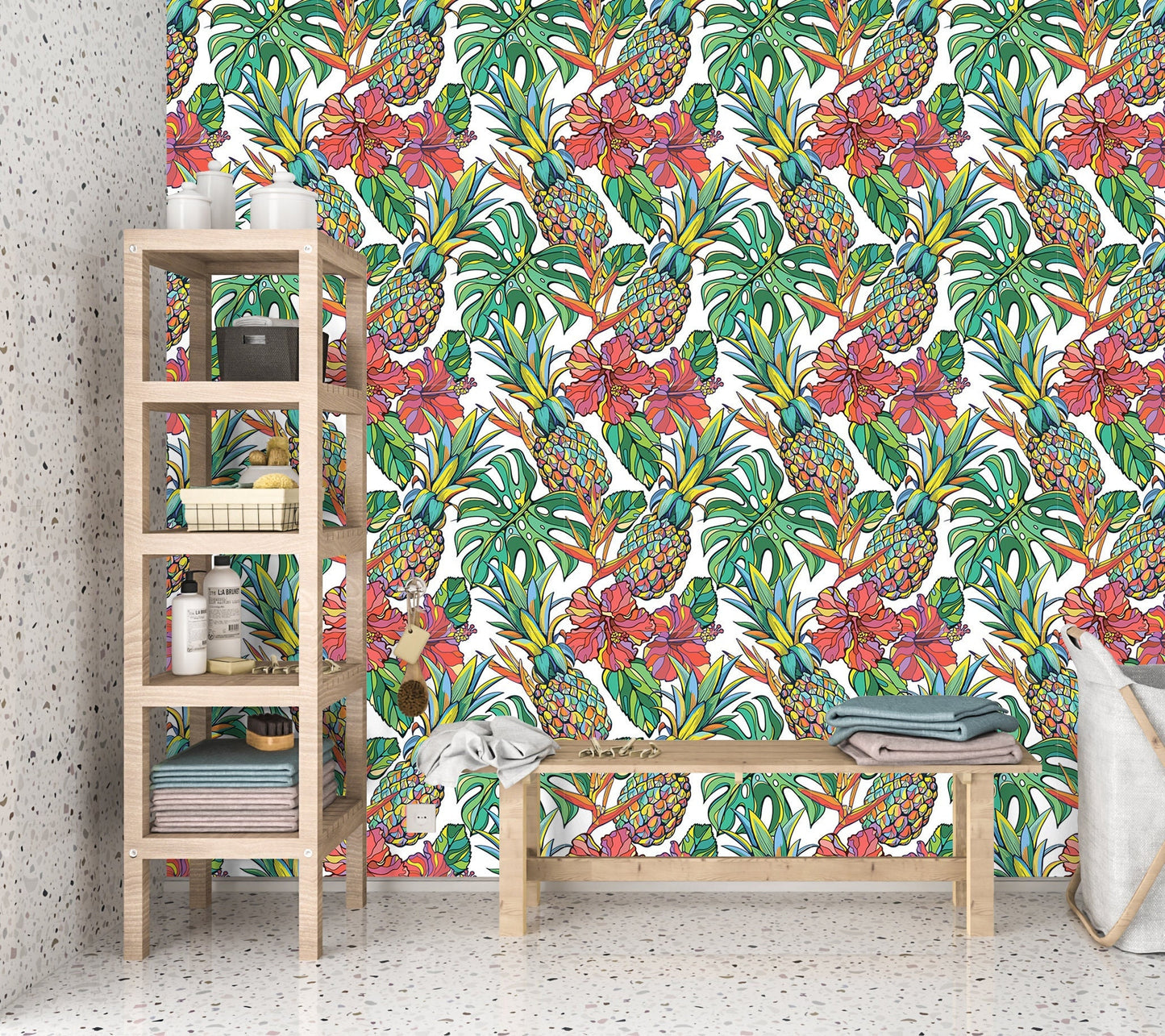 Pineapple Wallpaper Peel and Stick, Colorful Tropical Removable Wall Paper