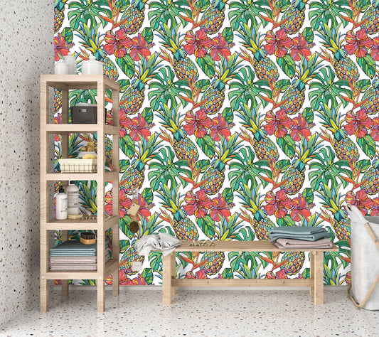 Pineapple Wallpaper Peel and Stick, Colorful Tropical Removable Wall Paper