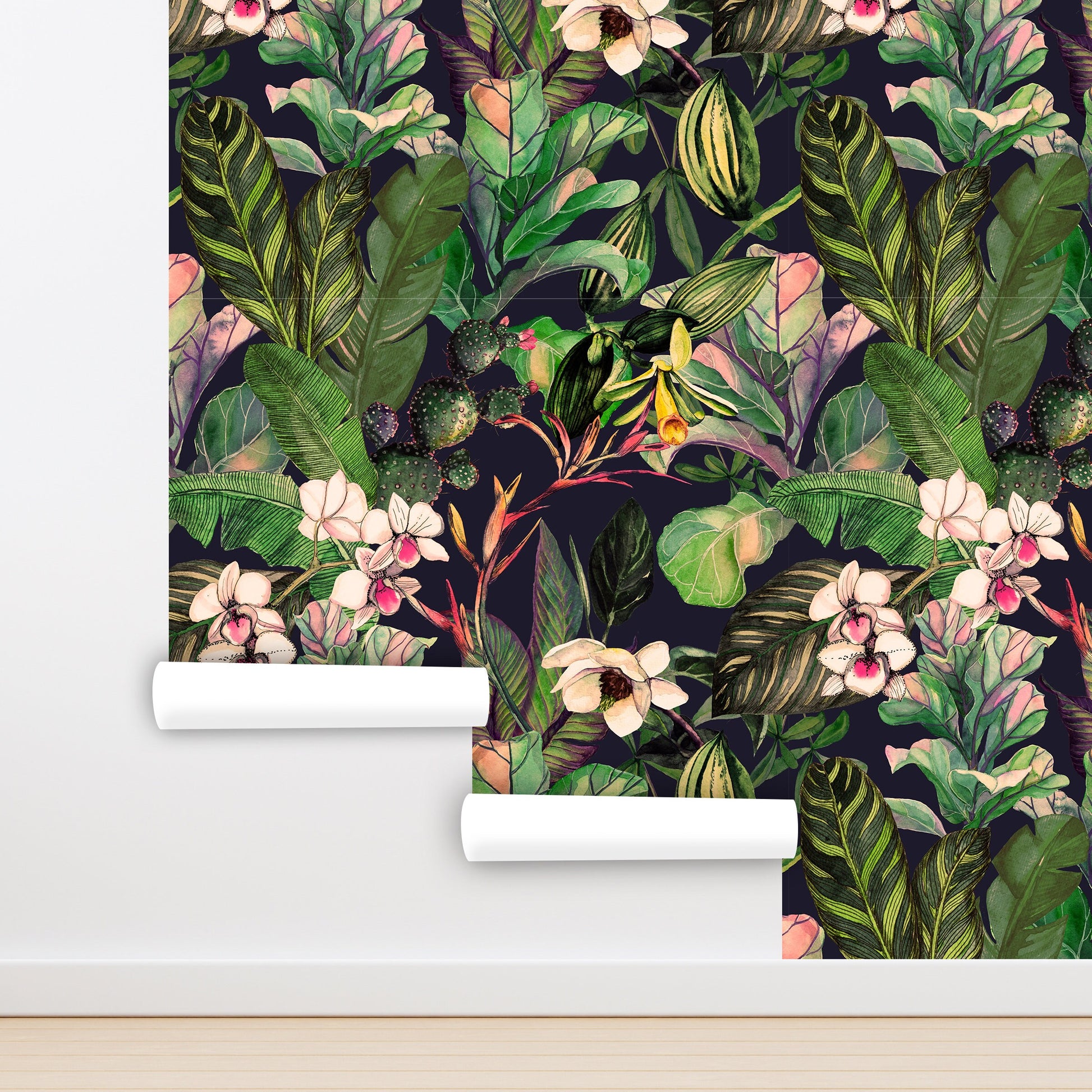 Whimsical Wallpaper Peel and Stick, Tropical Orchid Removable Wall Paper