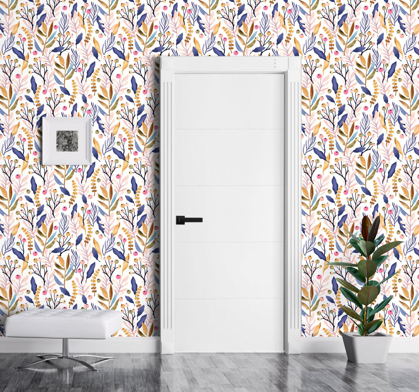 Botanical Wallpaper Peel and Stick, Watercolor Foliage Removable Wall Paper