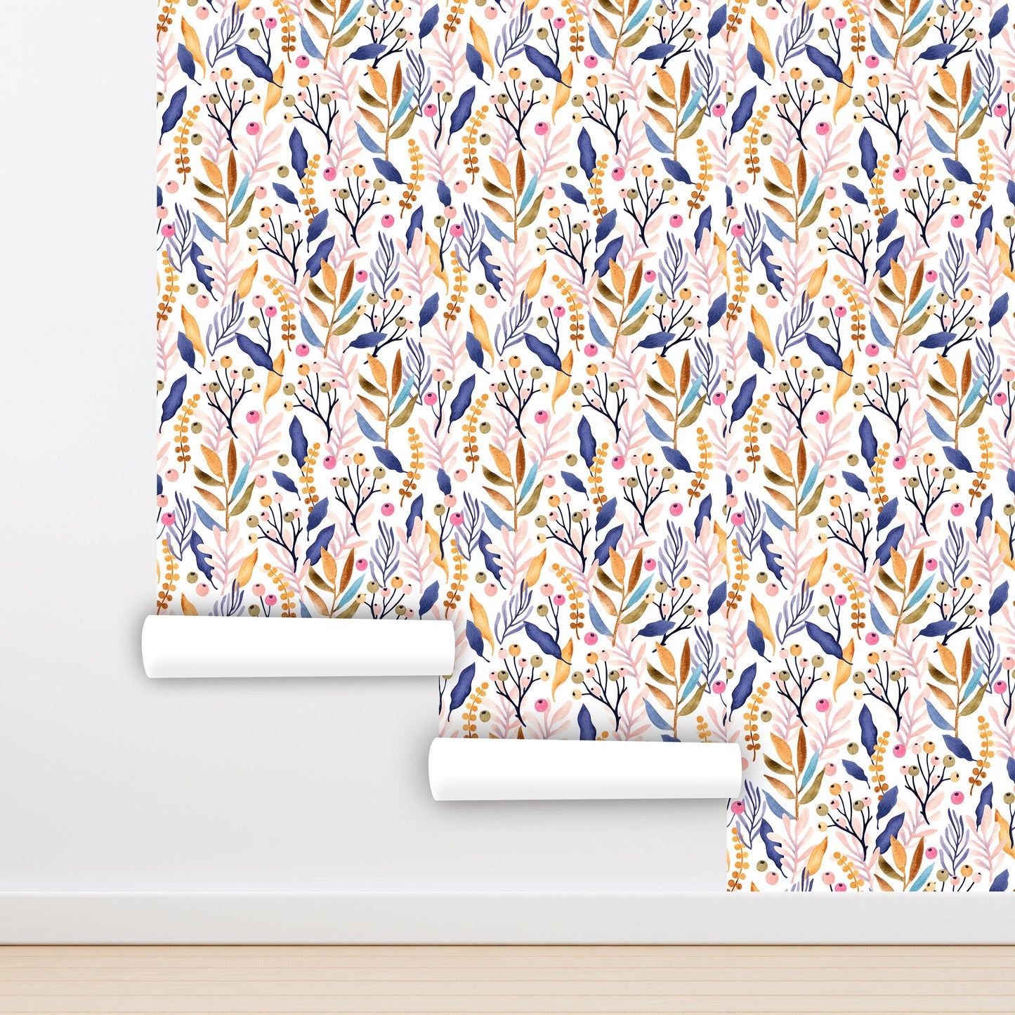 Botanical Wallpaper Peel and Stick, Watercolor Foliage Removable Wall Paper