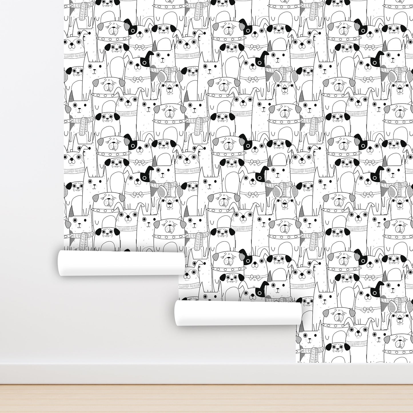 Dogs Wallpaper Peel and Stick, Cute Pet Black and White Wall Paper