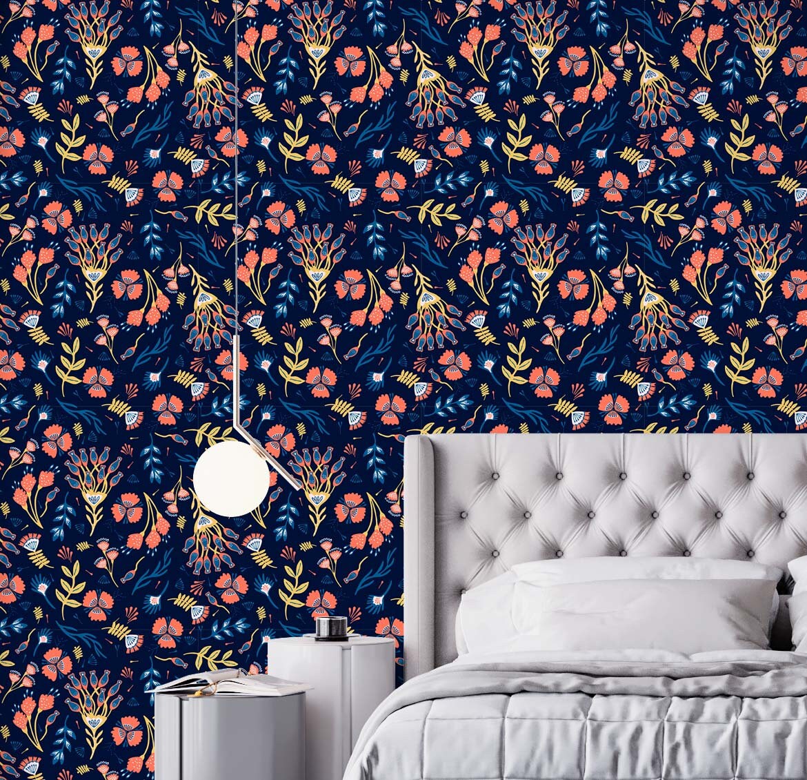 Red Floral Wallpaper Peel and Stick, Dark Boho Botanical Removable Wall Paper