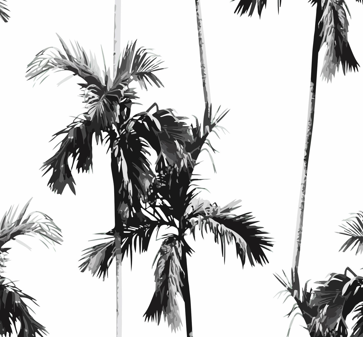 Black and White Palm Wallpaper Peel and Stick, Retro Tropical Removable Wall Paper