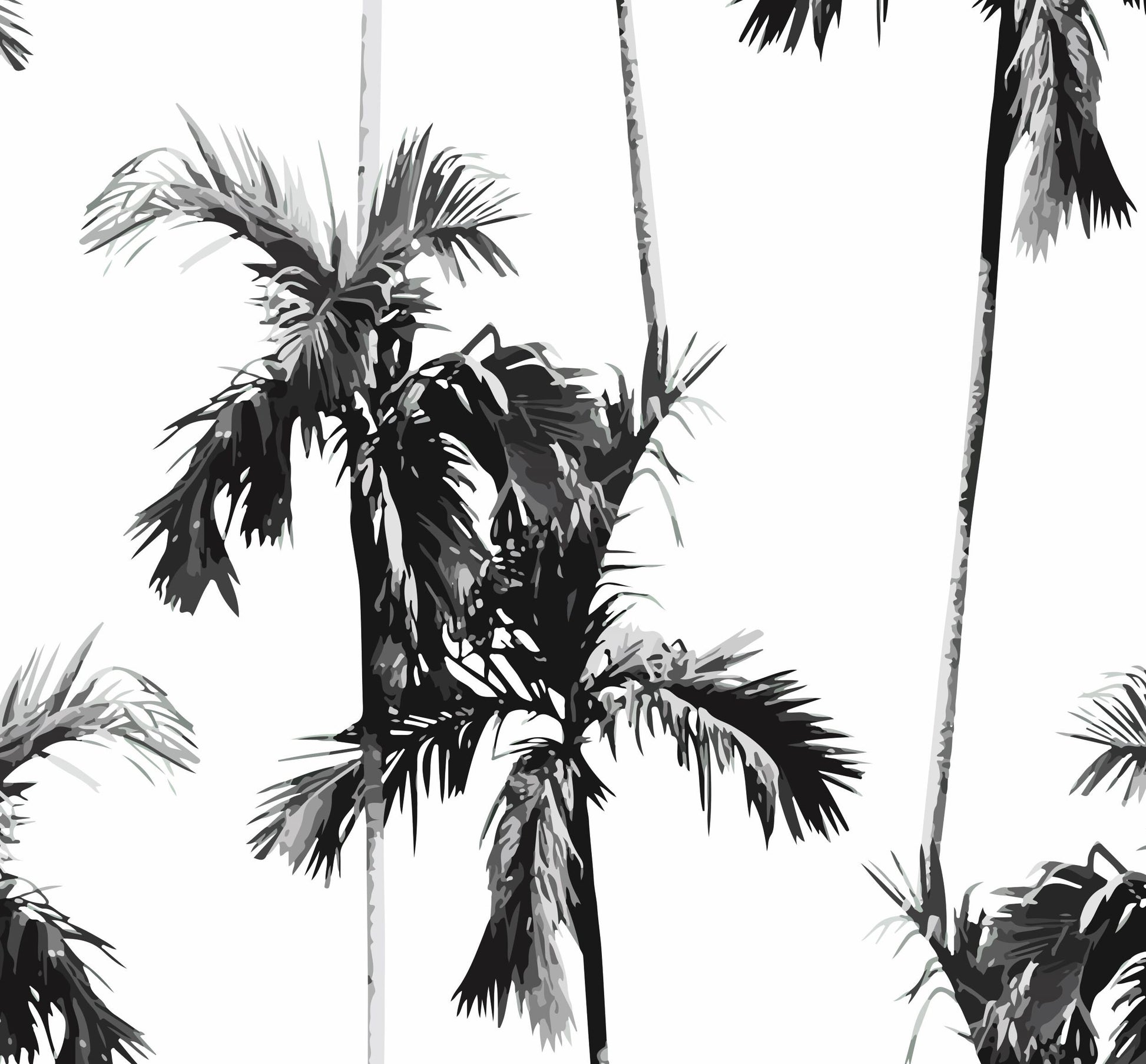 Black and White Palm Wallpaper Peel and Stick, Retro Tropical Removable Wall Paper