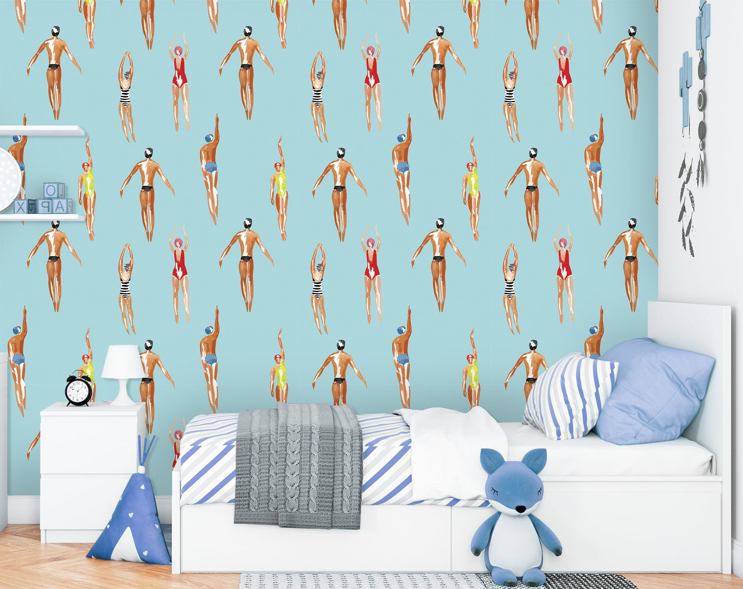 Swimmer Wallpaper Peel and Stick, Retro Sports Removable Wall Paper