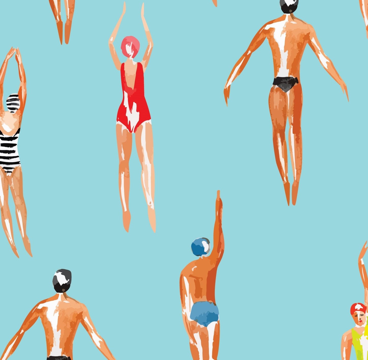 Swimmer Wallpaper Peel and Stick, Retro Sports Removable Wall Paper