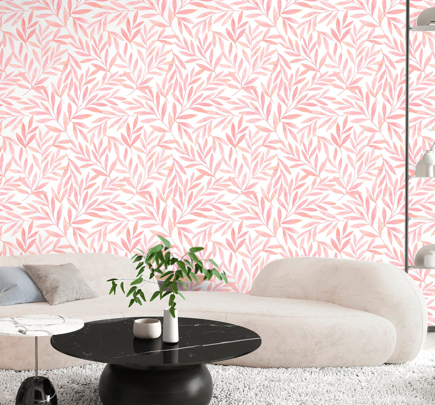 Pink Leaf Wallpaper Peel and Stick, Botanical Foliage Canvas Removable Wall Paper