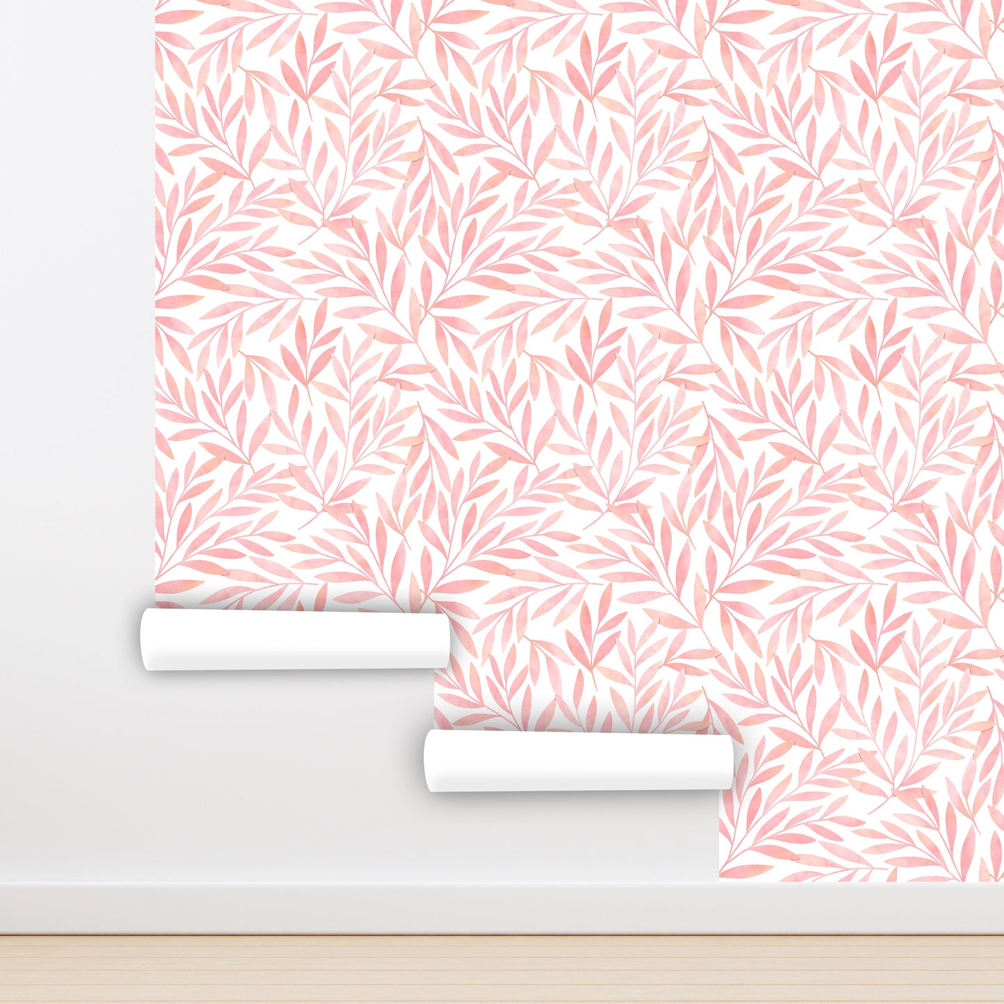 Pink Leaf Wallpaper Peel and Stick, Botanical Foliage Canvas Removable Wall Paper