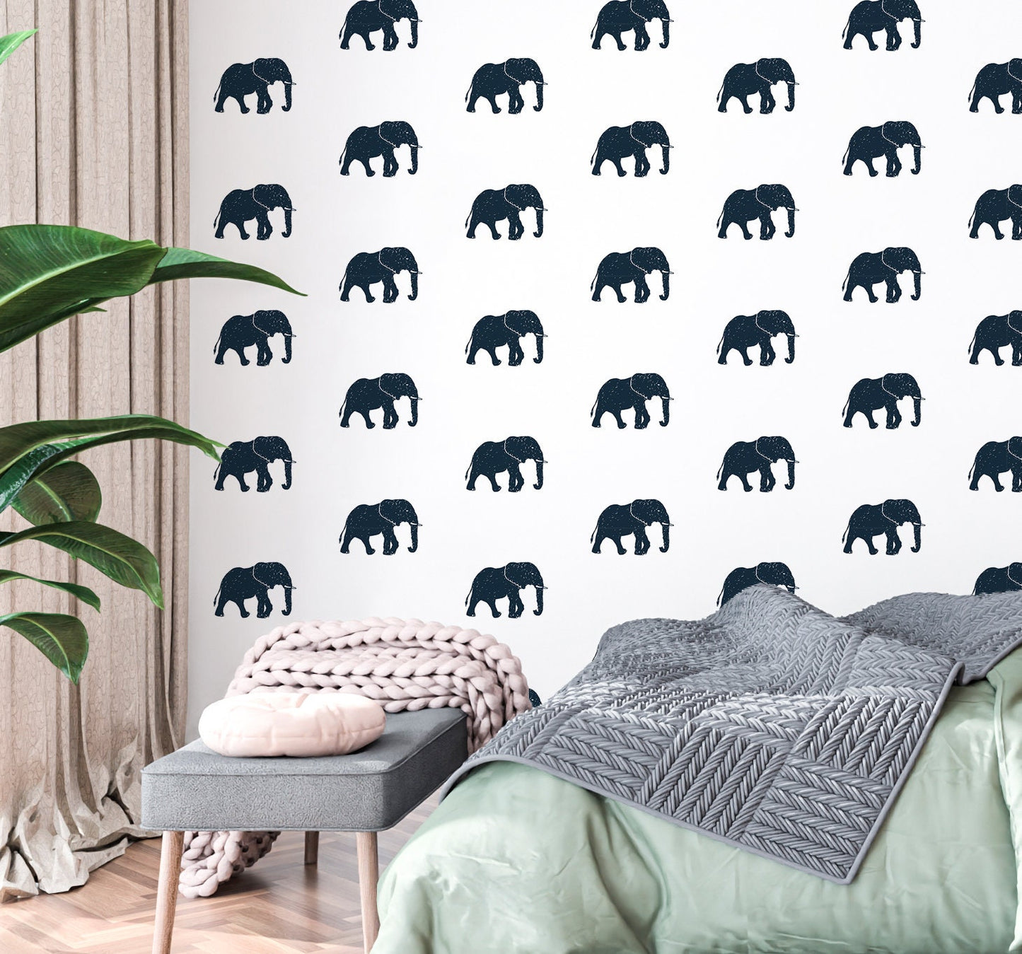 Elephant Wallpaper Peel and Stick, Indian Animal Yoga Removable Wall Paper