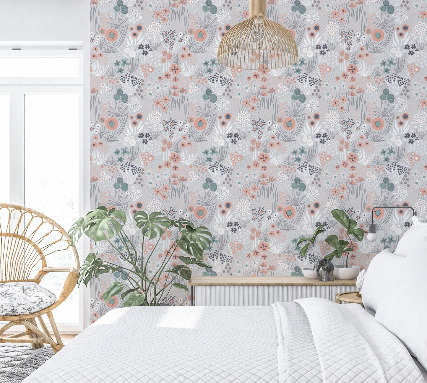 Scandinavian Wallpaper Peel and Stick, Neutral Primitive Removable Wall Paper in bedroom