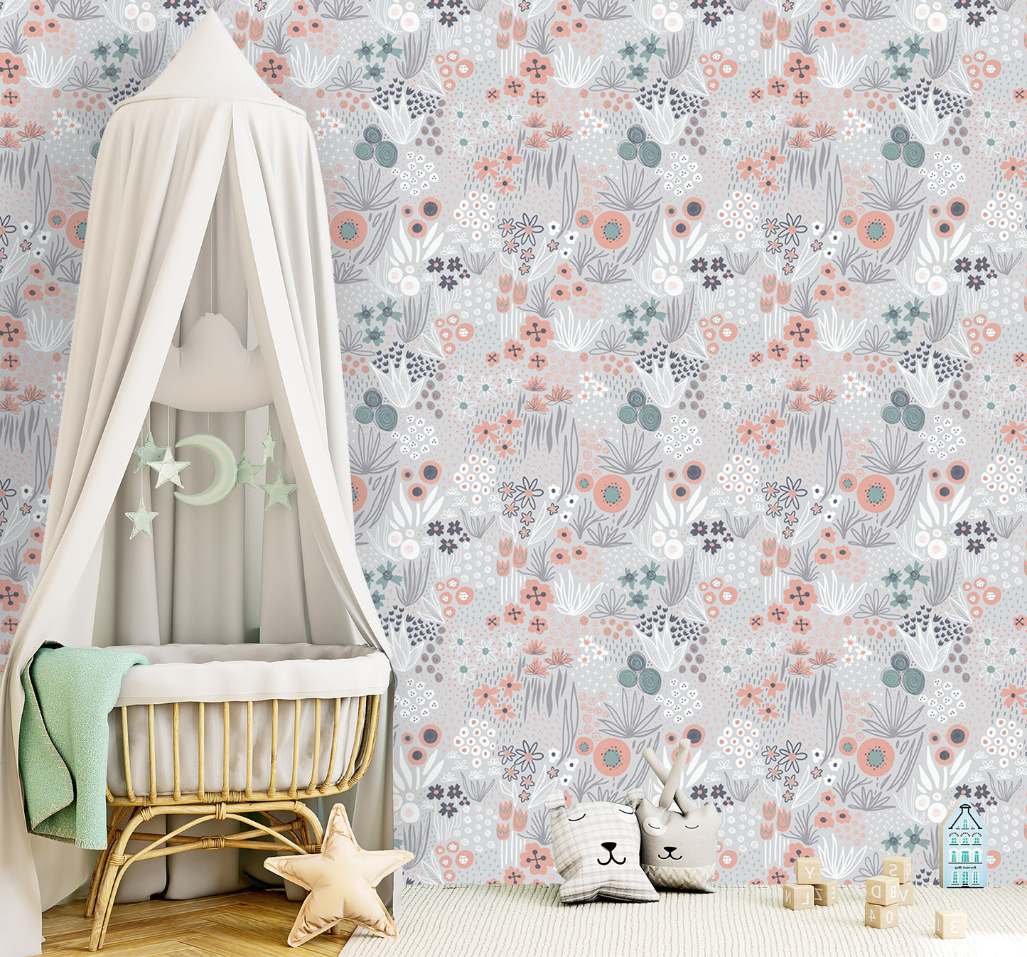 Scandinavian Wallpaper Peel and Stick, Neutral Primitive Removable Wall Paper in nursery