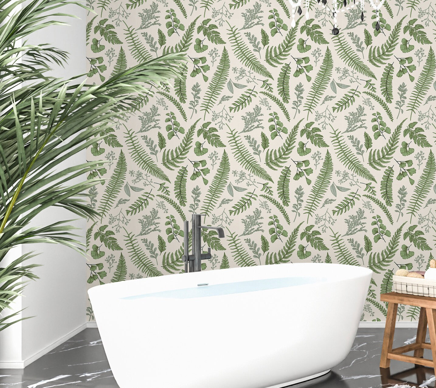 Fern Wallpaper Peel and Stick, Botanical Green Leaf Removable Wall Paper