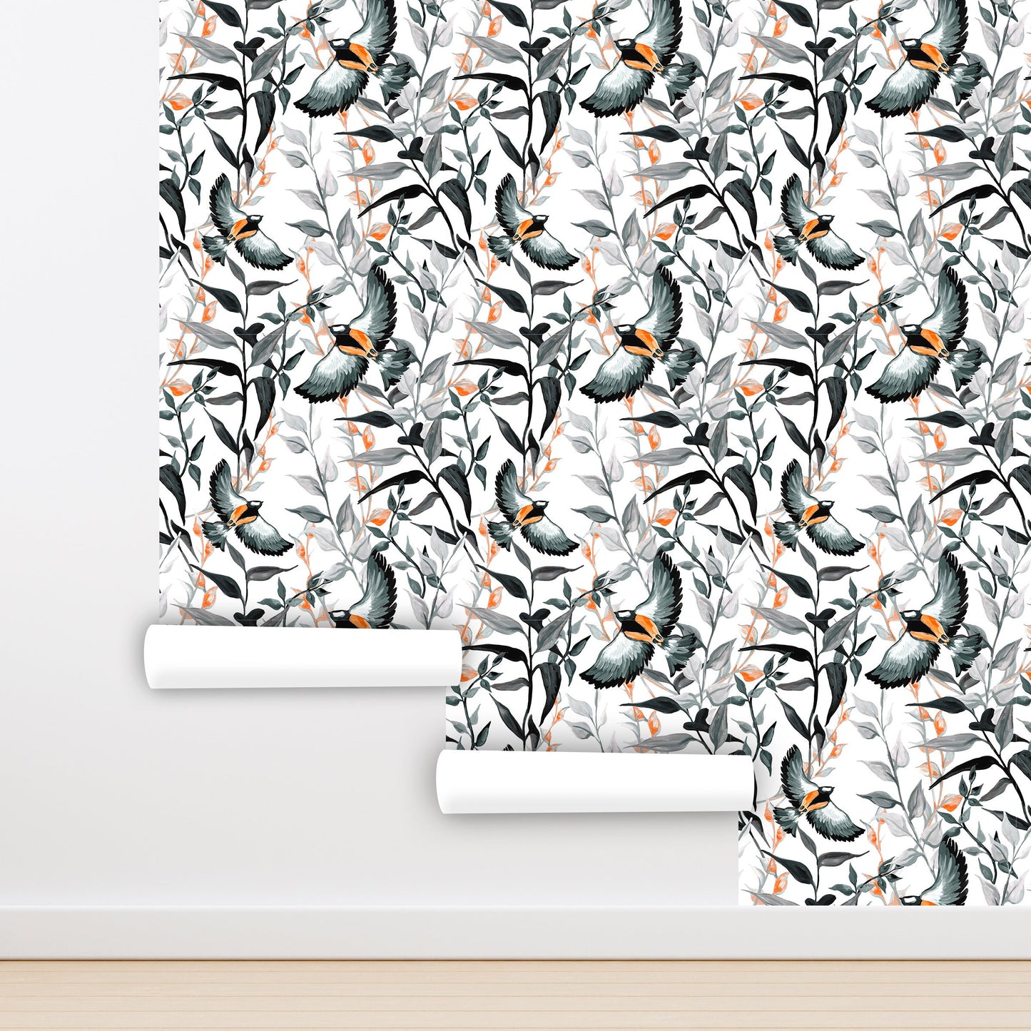 Bird Wallpaper Peel and Stick, Black and White Nature Removable Wall Paper
