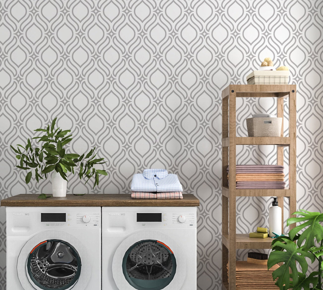 Neutral Oriental Wallpaper Peel and Stick, Arabesque Canvas Removable Wall Paper