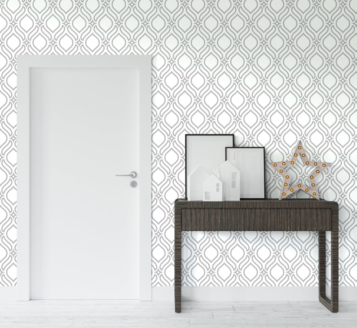 Neutral Oriental Wallpaper Peel and Stick, Arabesque Canvas Removable Wall Paper