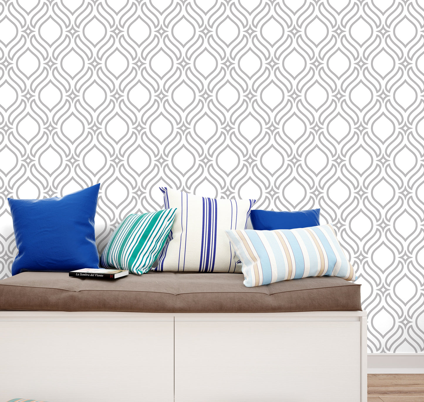 Neutral Oriental Wallpaper Peel and Stick, Arabesque Canvas Removable Wall Paper