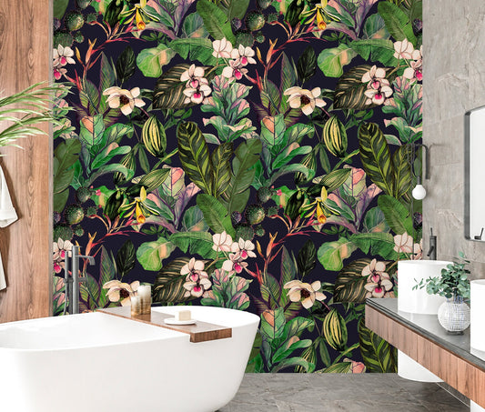 Whimsical Wallpaper Peel and Stick, Tropical Orchid Removable Wall Paper