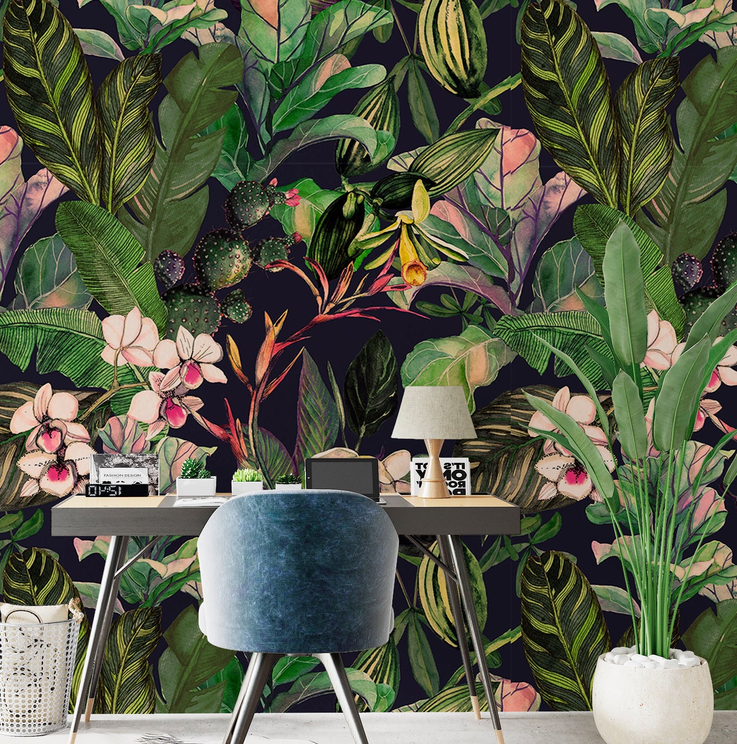 Whimsical Wallpaper Peel and Stick, Tropical Orchid Removable Wall Paper