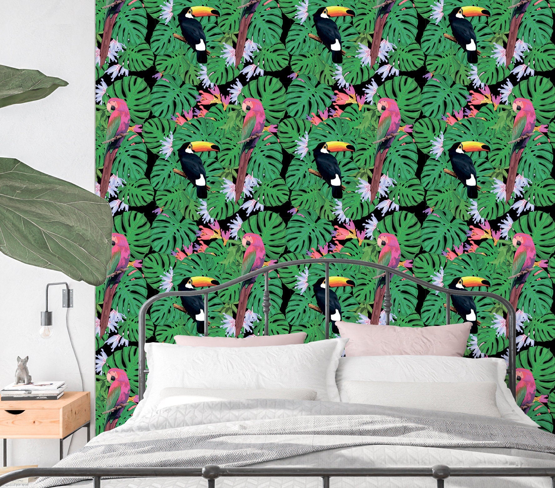 Parrot Wallpaper Peel and Stick, Colorful Tropical Canvas Removable Wall Paper