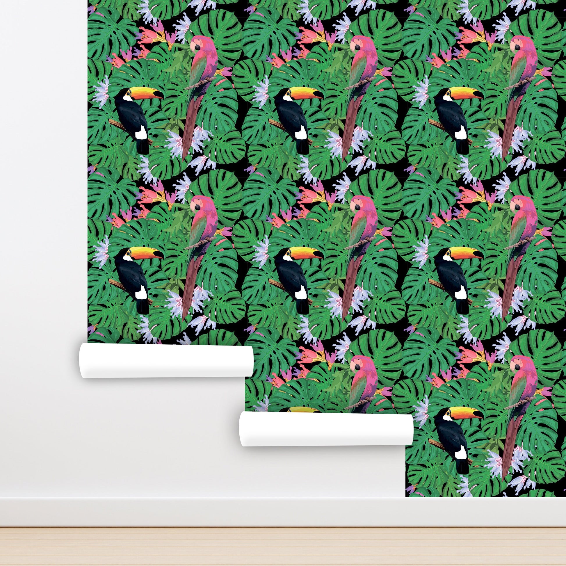 Parrot Wallpaper Peel and Stick, Colorful Tropical Canvas Removable Wall Paper