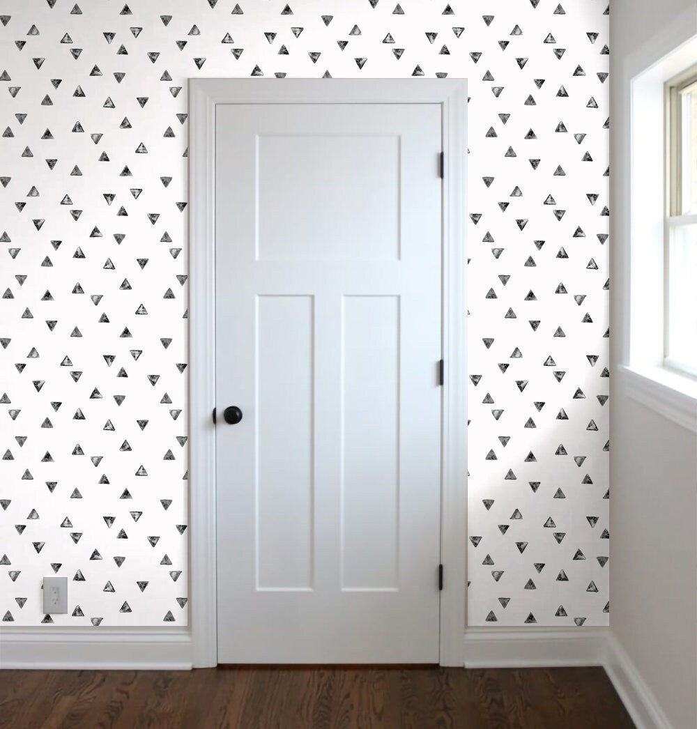 Triangle Wallpaper Peel and Stick, Black and White Geometric Canvas Removable Wall Paper