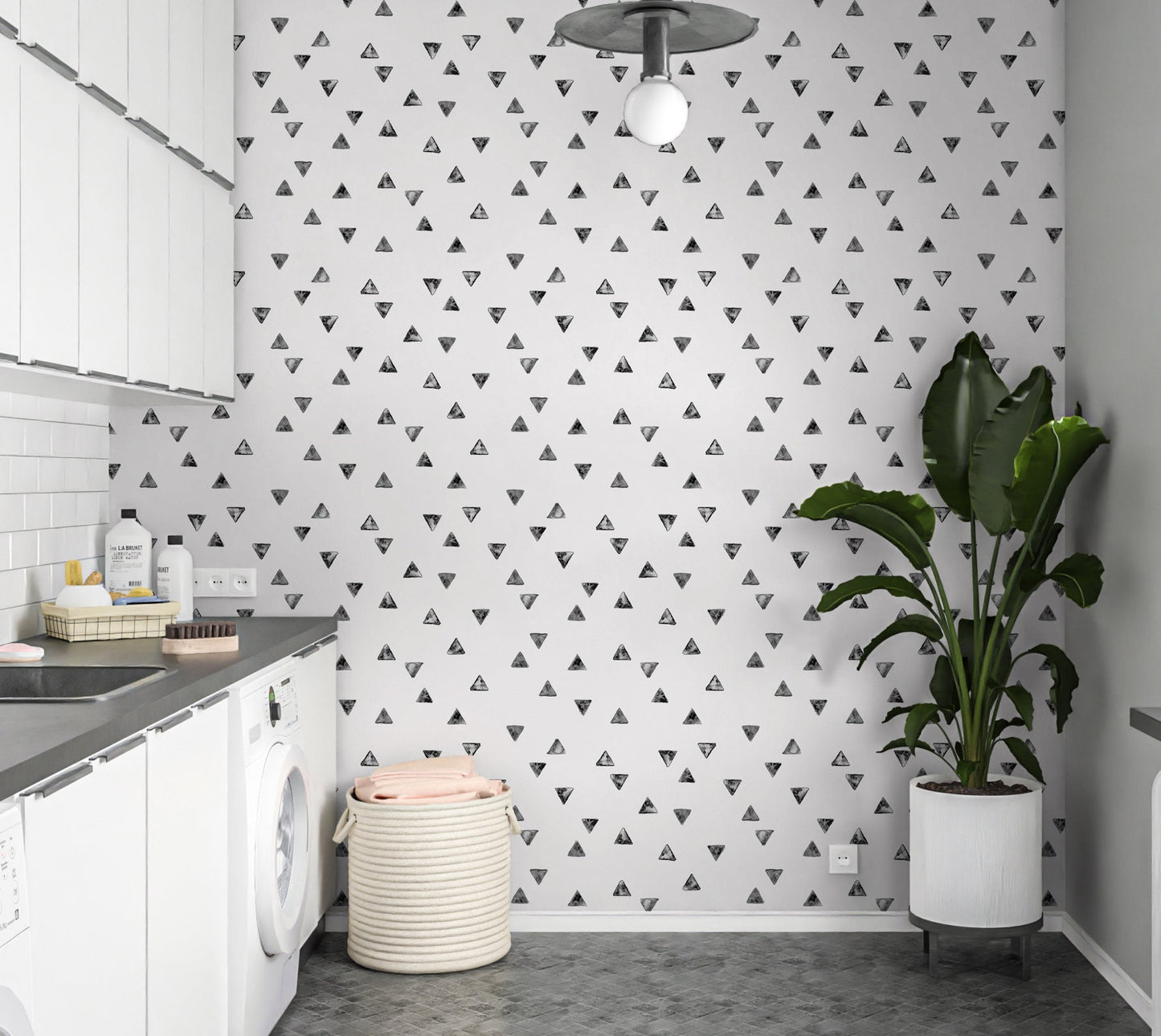 Triangle Wallpaper Peel and Stick, Black and White Geometric Canvas Removable Wall Paper