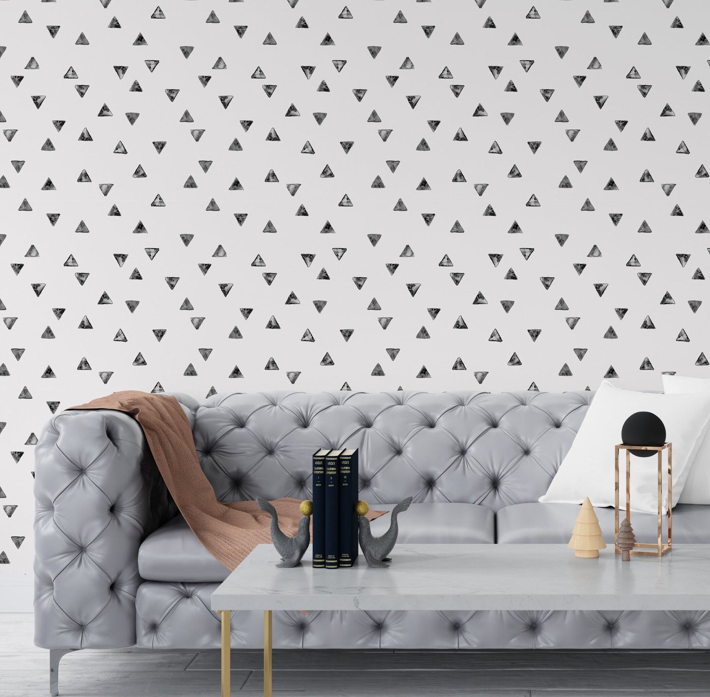Triangle Wallpaper Peel and Stick, Black and White Geometric Canvas Removable Wall Paper