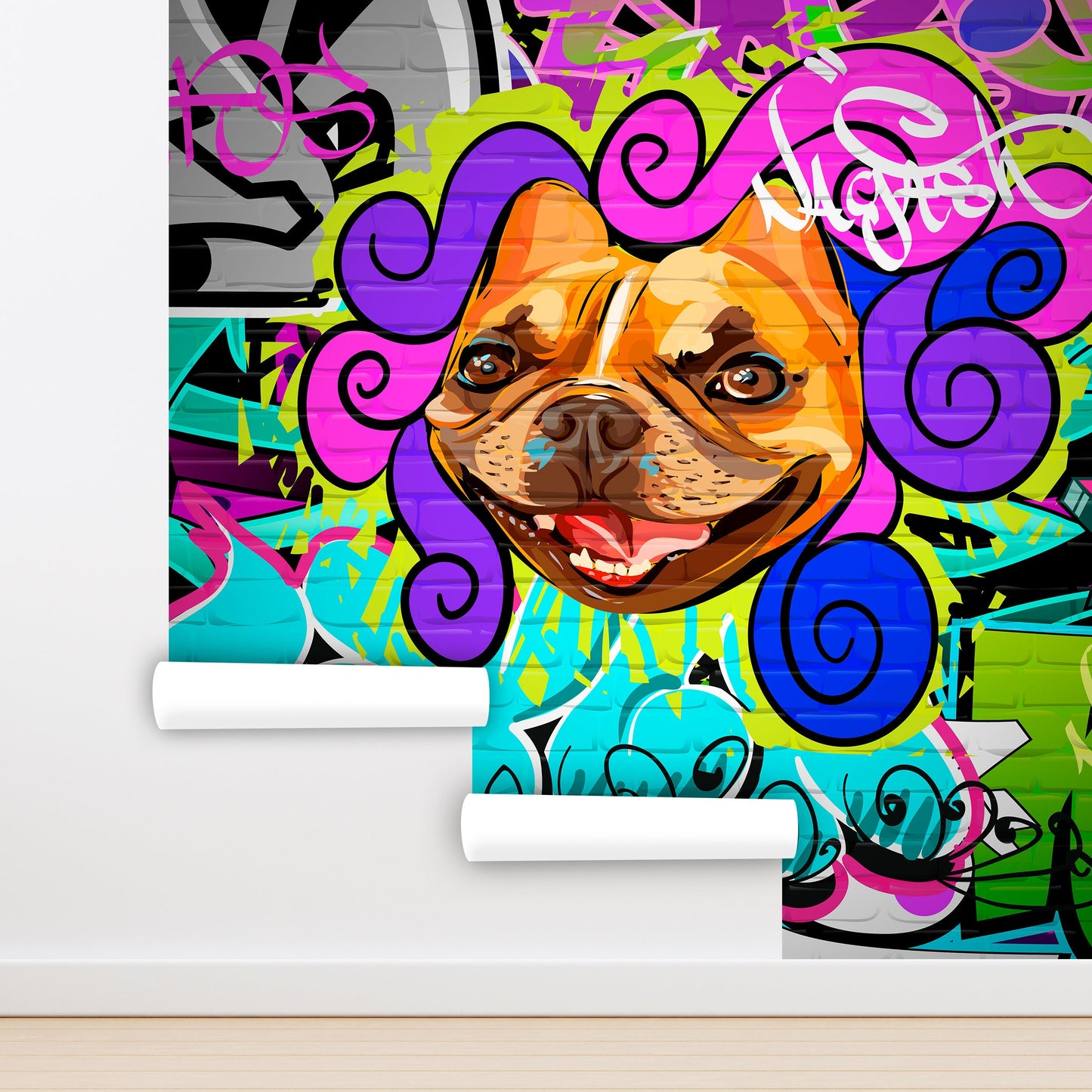 Graffiti Wallpaper Peel and Stick, Colorful Dog Street Art Removable Wall Paper