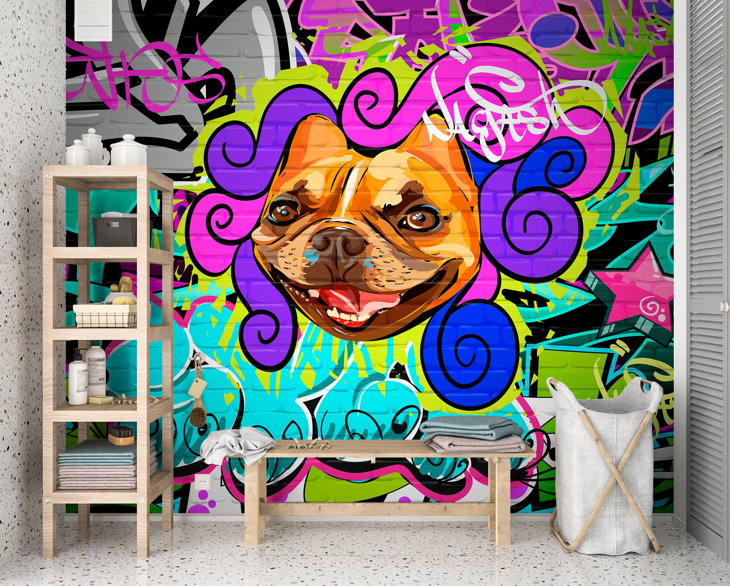 Graffiti Wallpaper Peel and Stick, Colorful Dog Street Art Removable Wall Paper
