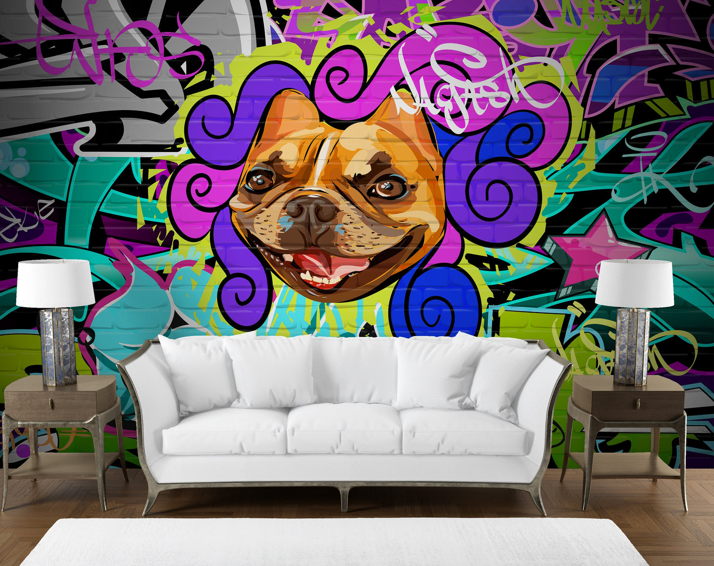 Graffiti Wallpaper Peel and Stick, Colorful Dog Street Art Removable Wall Paper
