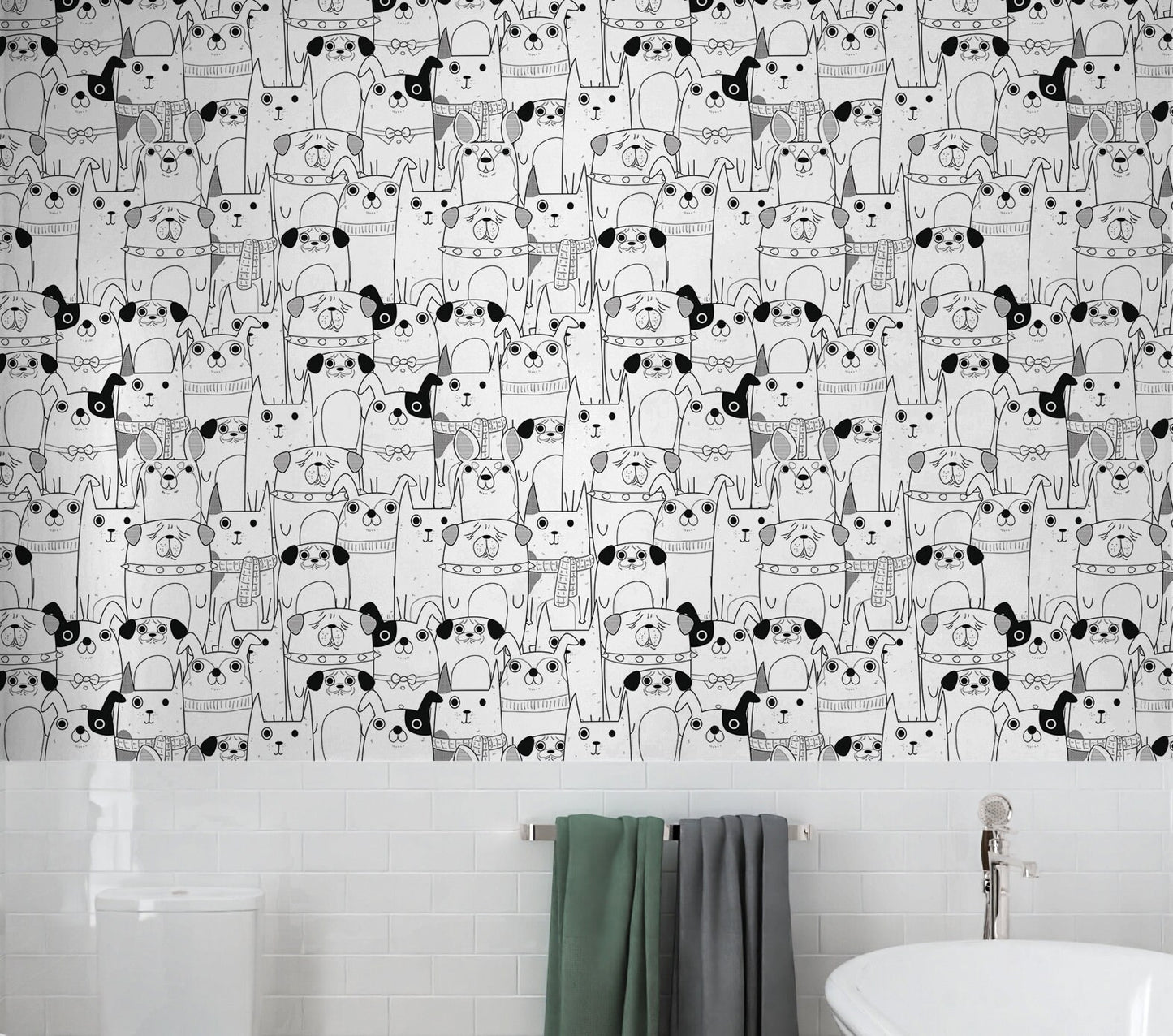 Dogs Wallpaper Peel and Stick, Cute Pet Black and White Wall Paper