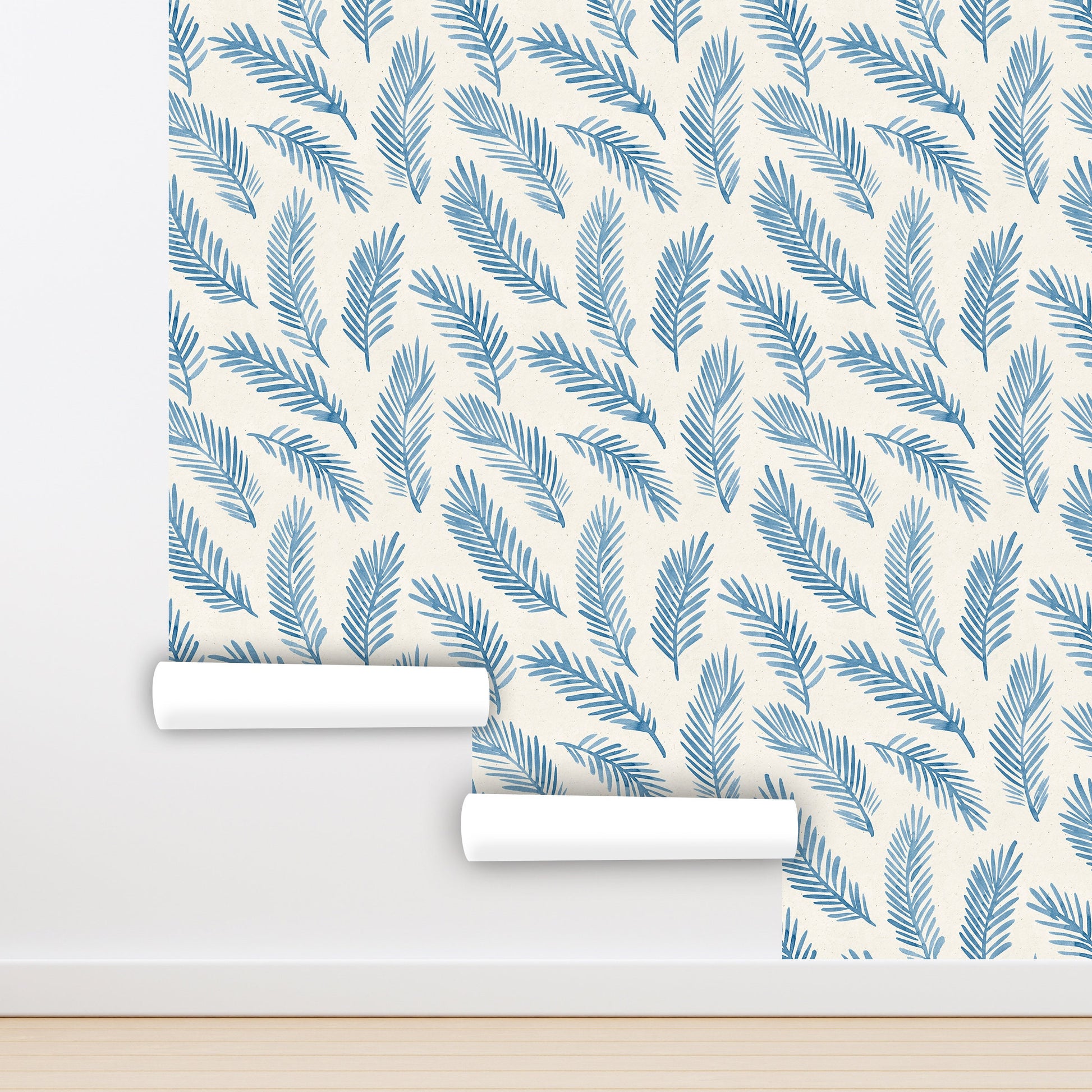 Palm Leaf Wallpaper Peel and Stick, Blue Feather Canvas Removable Wall Paper