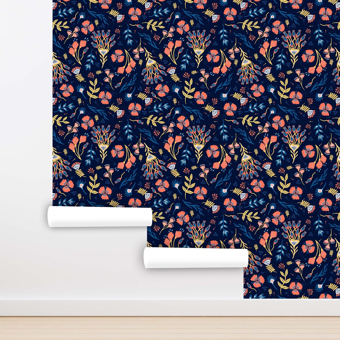 Red Floral Wallpaper Peel and Stick, Dark Boho Botanical Removable Wall Paper