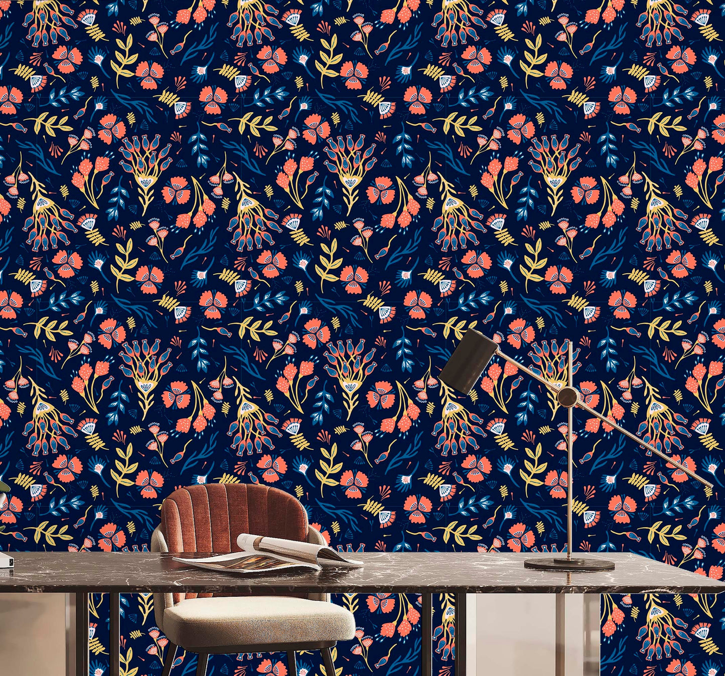 Red Floral Wallpaper Peel and Stick, Dark Boho Botanical Removable Wall Paper