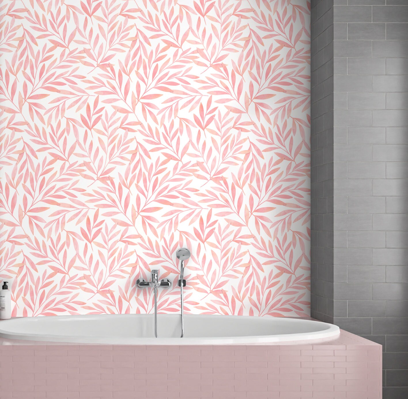 Pink Leaf Wallpaper Peel and Stick, Botanical Foliage Canvas Removable Wall Paper